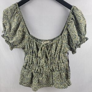 NWT Liberty Love yellow tulip gathered puff sleeve crop top Size XS